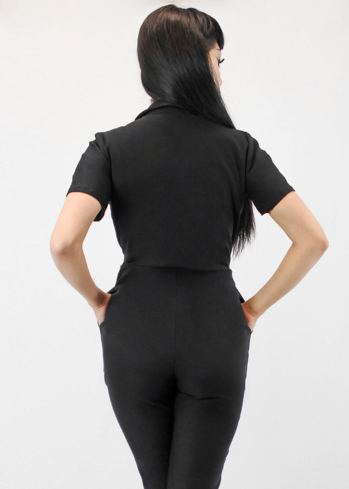 One Piece Long Black Play Suit Jumpsuit