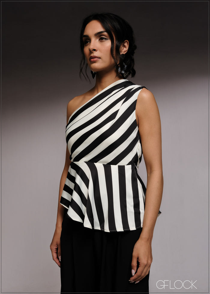 One Shoulder Peplum Top - 220526