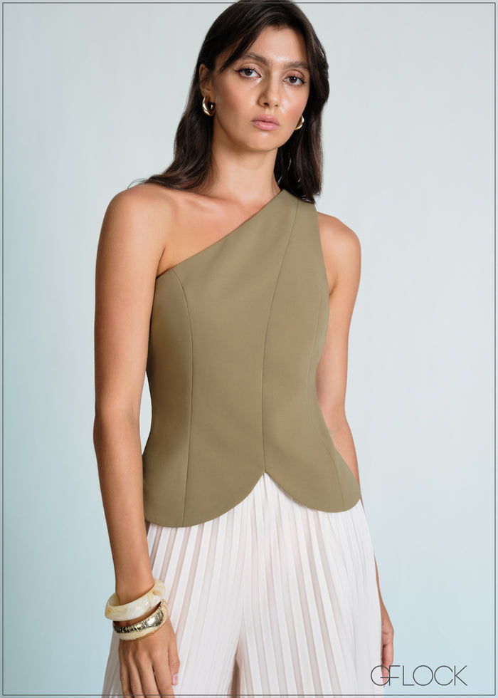 One Shoulder Petal Hem Top - 170726