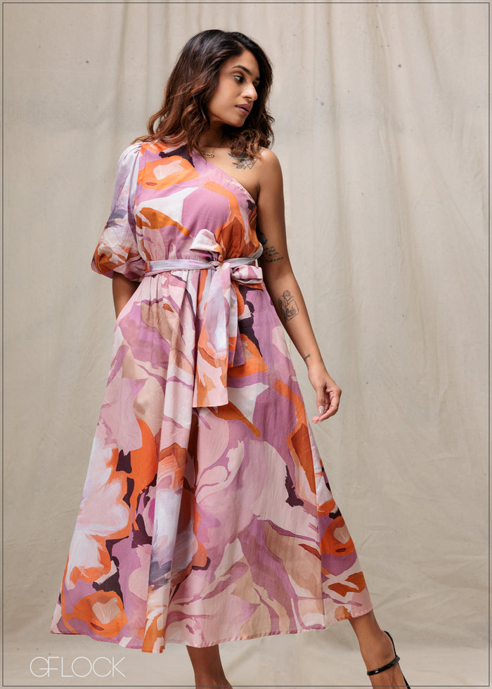 One Shoulder Printed Dress - 020326