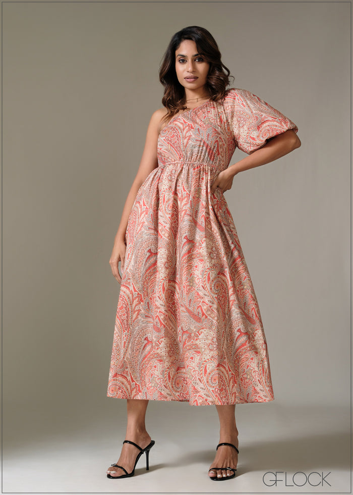 One Shoulder Printed Dress - 130226