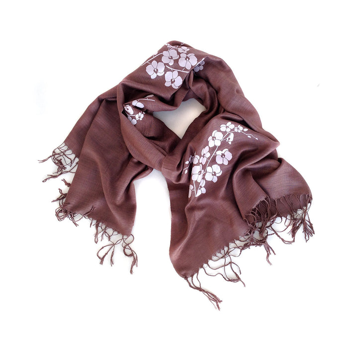 Pale lavender on dusty mauve light pashmina scarf.