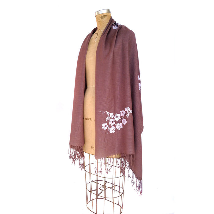 Pale lavender on dusty mauve light pashmina scarf.