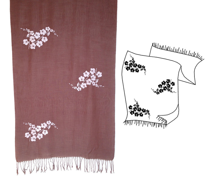 Pale lavender on dusty mauve light pashmina scarf.