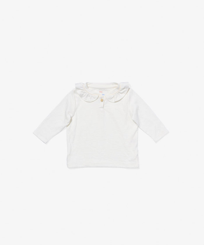 Oso & Me Hen Shirt in White with Vanilla Piping