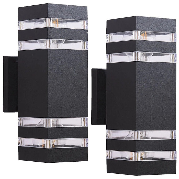 Outdoor Led Wall Light 2 Pack - Modern Up Down Sconce, Porch, Waterproof, Black