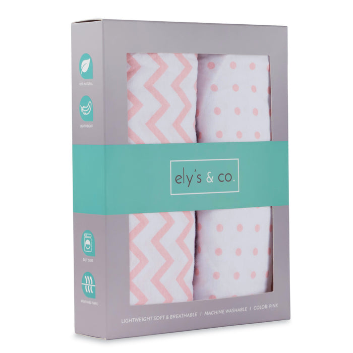 Pack N Play / Portable Crib Sheet Set I Pink Chevron and Polka Dots