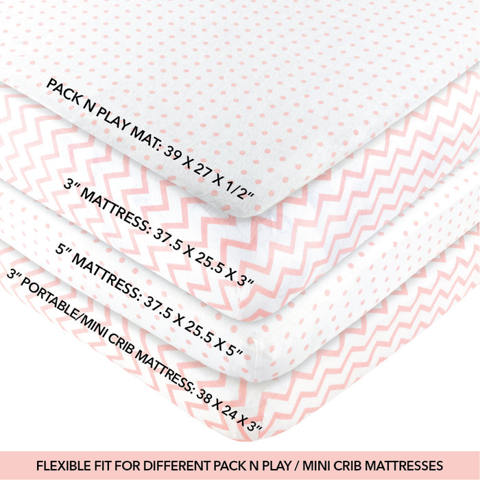 Pack N Play / Portable Crib Sheet Set I Pink Chevron and Polka Dots