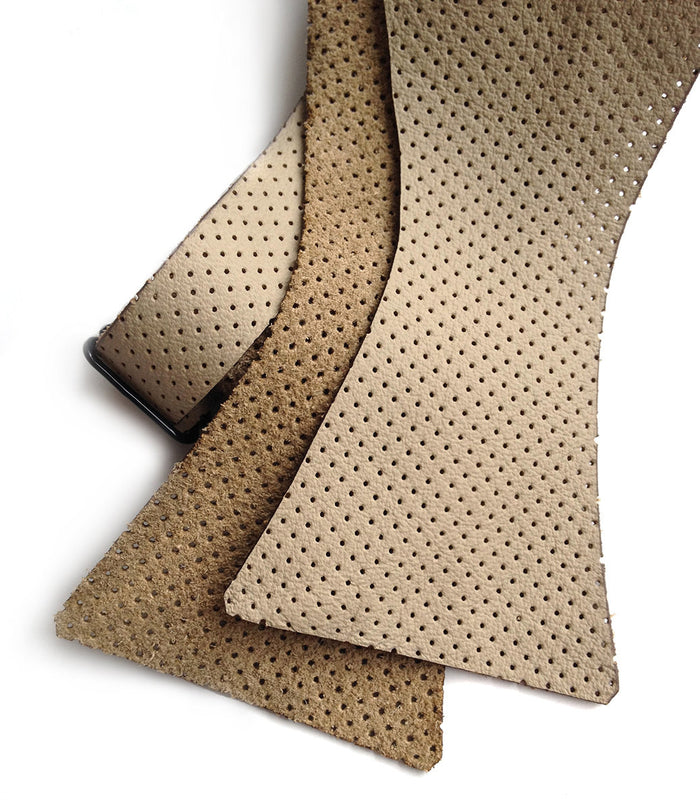 Tan self tie leather bow tie