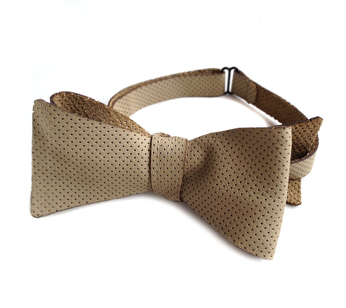 Tan self tie leather bow tie, by Cyberoptix.