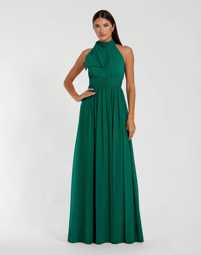 Petite Green A Line Gown with High Neckline Ieena for Mac Duggal
