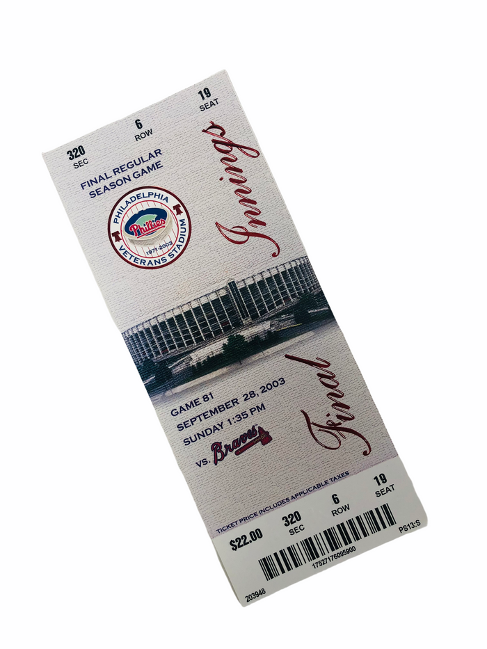 PHILADELPHIA PHILLIES LAST GAME AT VETERANS STADIUM 2003 COMMEMORATIVE TICKET