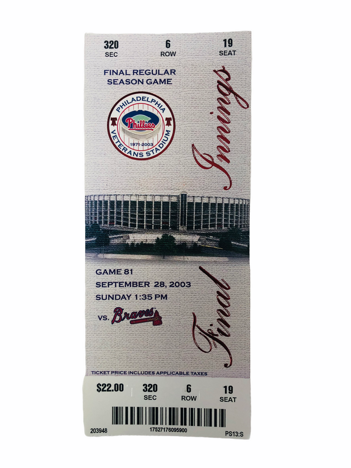 PHILADELPHIA PHILLIES LAST GAME AT VETERANS STADIUM 2003 COMMEMORATIVE TICKET