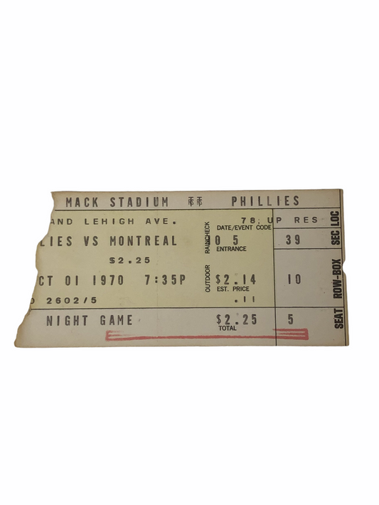PHILADELPHIA PHILLIES VINTAGE 1970 LAST GAME AT CONNIE MACK STADIUM TICKET