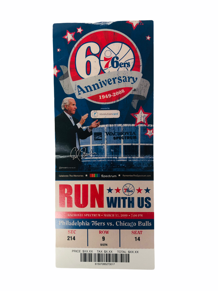 PHILADELPHIA SIXERS 2008 LAST GAME AT SPECTRUM COMMEMORATIVE TICKET