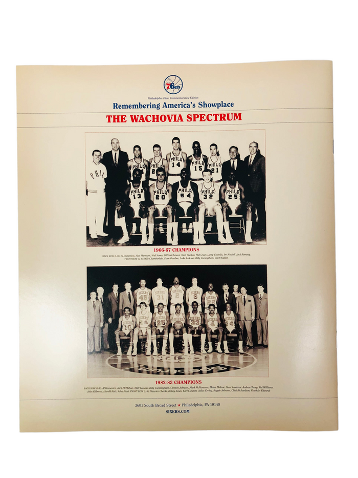 PHILADELPHIA SIXERS 76ERS 2009 LAST GAME AT SPECTRUM COMMEMORATIVE PROGRAM
