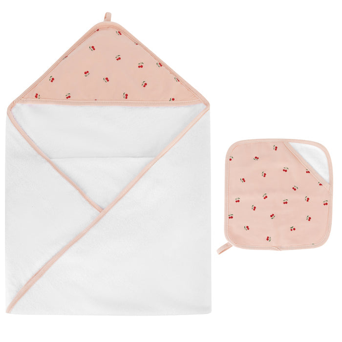Pink Cherries Hooded Towel & Washcloth