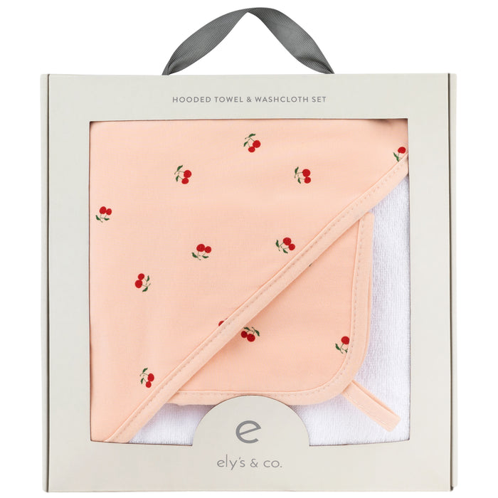 Pink Cherries Hooded Towel & Washcloth