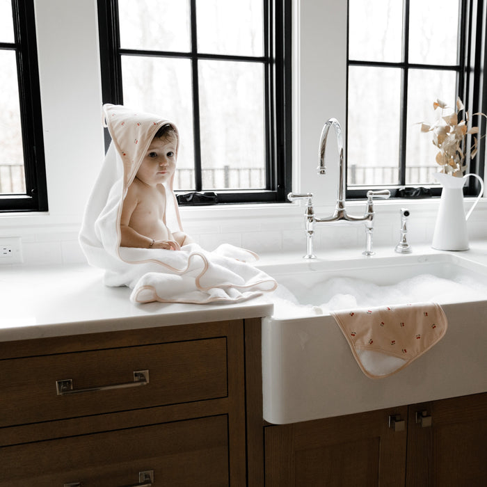 Pink Cherries Hooded Towel & Washcloth