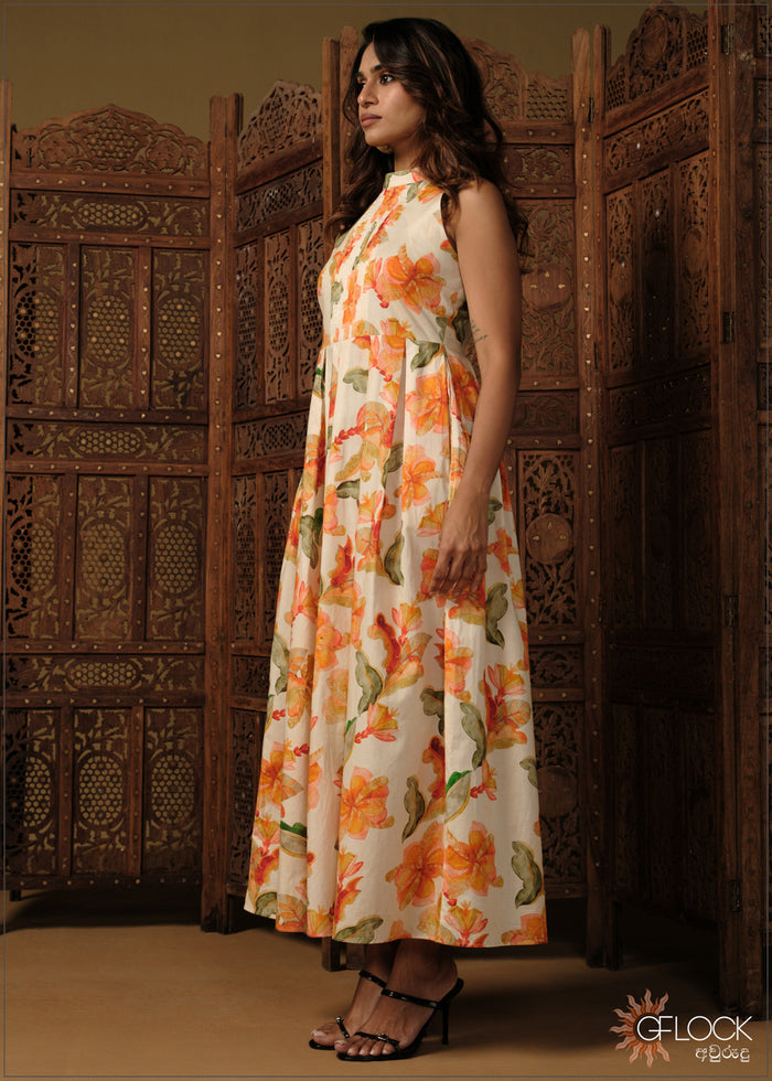 Pintuck Detail Printed Dress - 110426