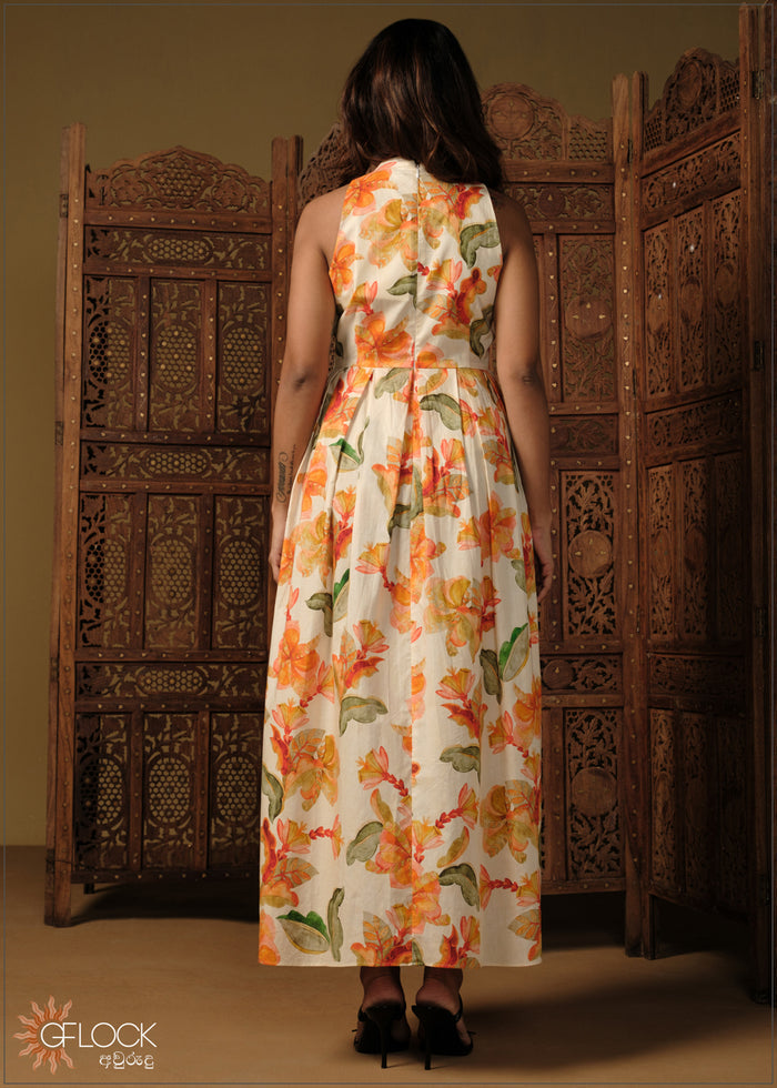 Pintuck Detail Printed Dress - 110426