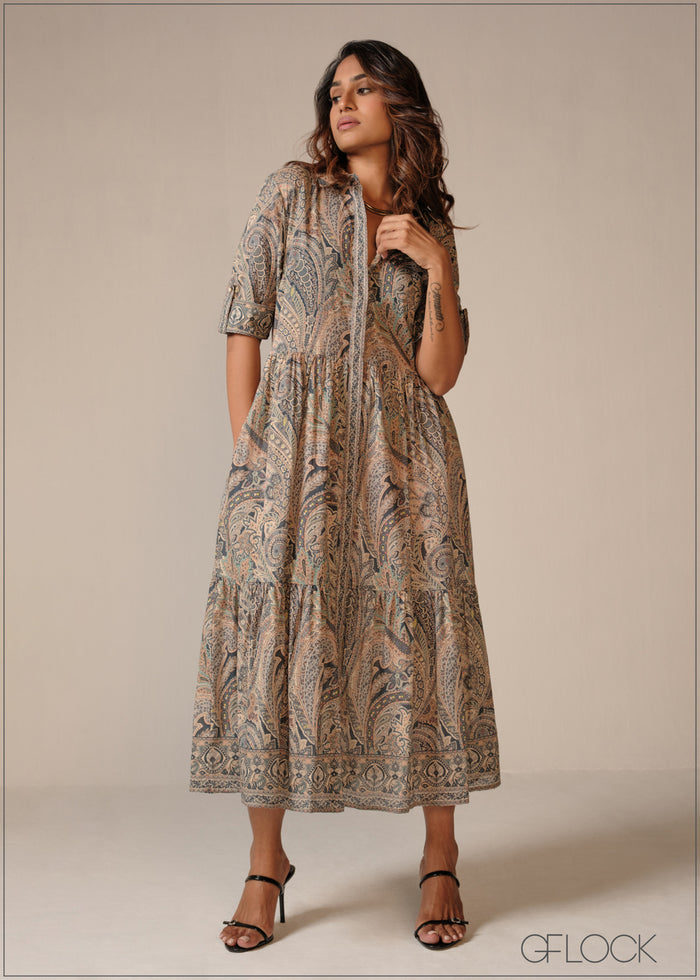 Placement Print Shirt Dress - 190326
