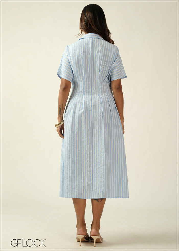 Pleat Detailed Stripe Midi Dress - 270726