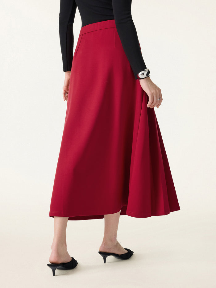 OGLmove Pleated Frog Button Decor Midi A-line Skirt Limited Edition