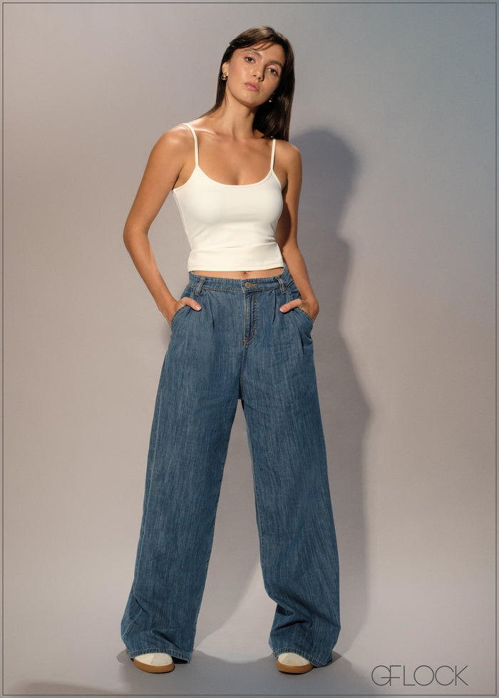 Pleated Wide Leg Jean - Long Length