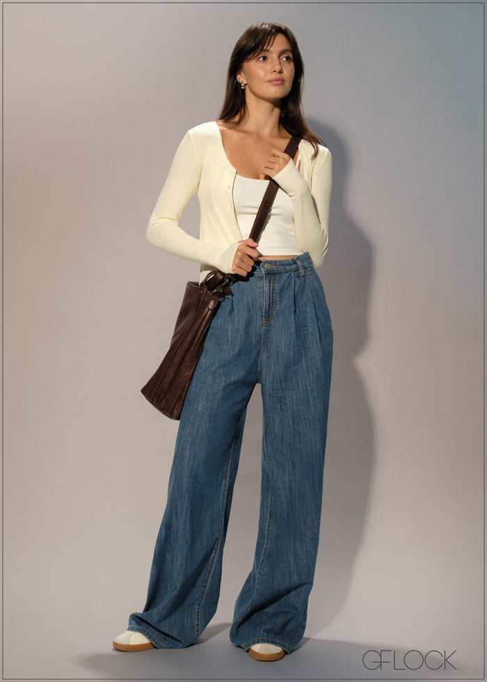 Pleated Wide Leg Jean - Long Length