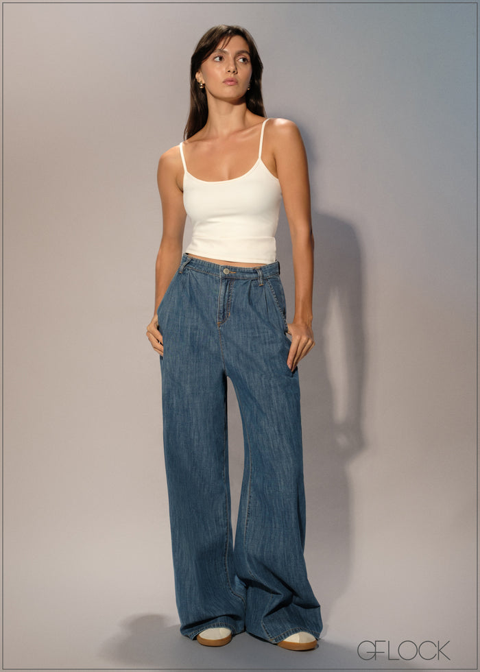Pleated Wide Leg Jean - Long Length