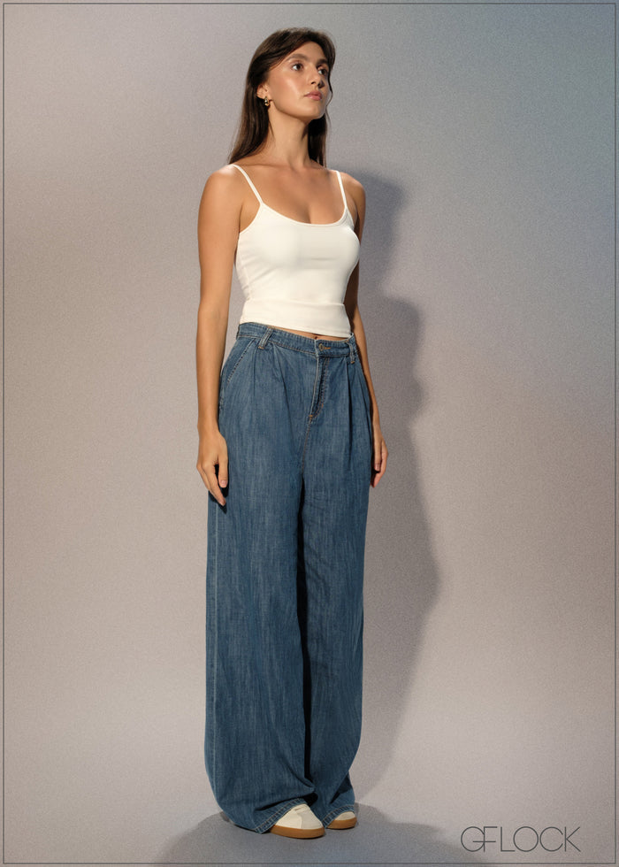 Pleated Wide Leg Jean - Long Length