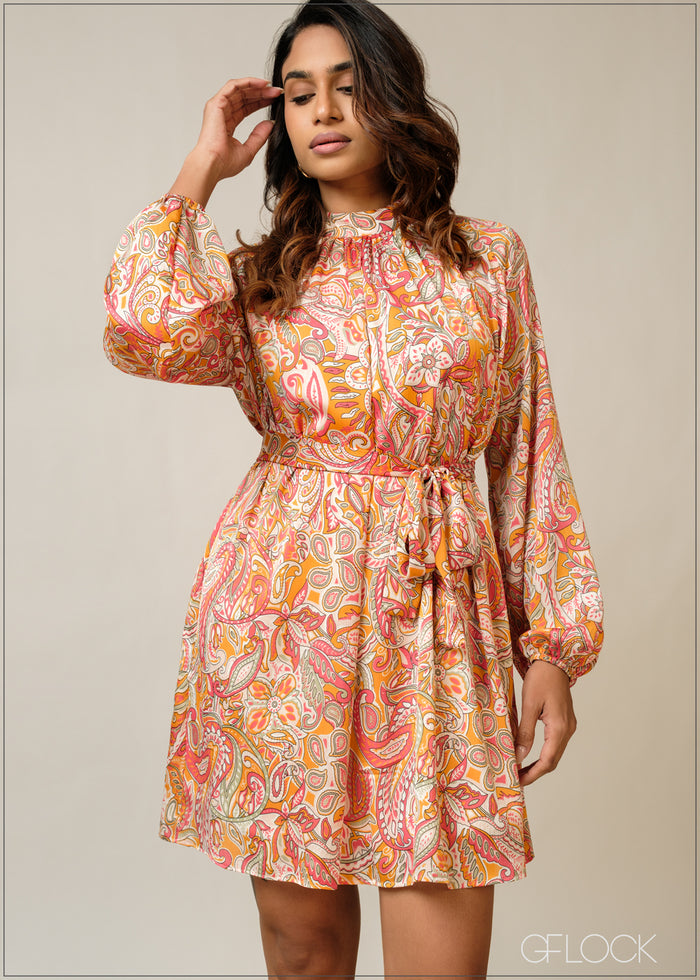 Printed Long Sleeve Mini Dress - 300326