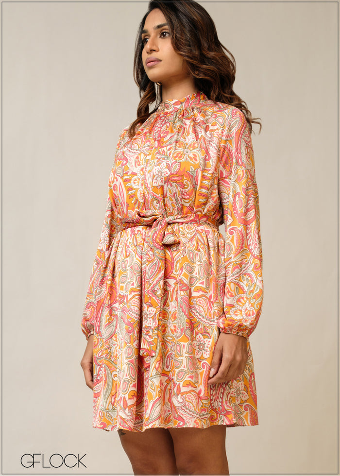 Printed Long Sleeve Mini Dress - 300326