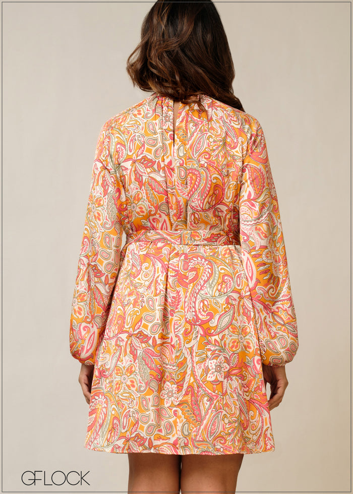 Printed Long Sleeve Mini Dress - 300326