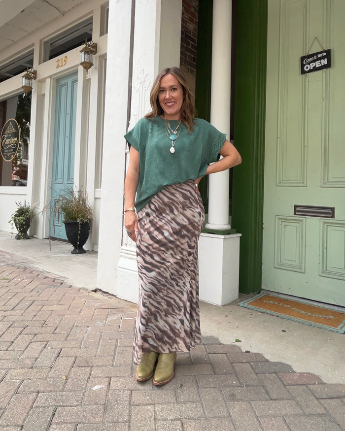 Printed Mesh Maxi Skirt