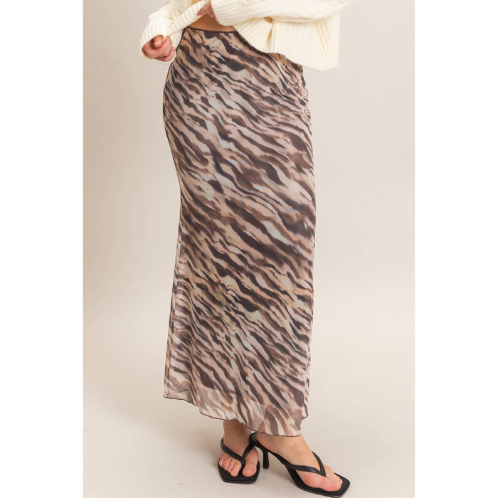 Printed Mesh Maxi Skirt