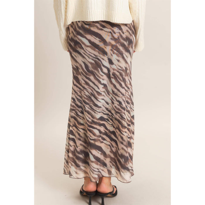 Printed Mesh Maxi Skirt