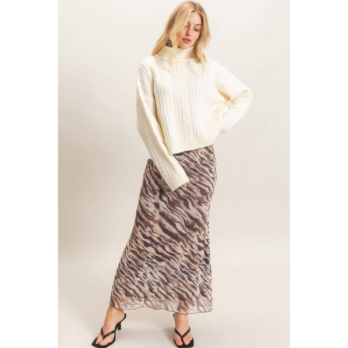 Printed Mesh Maxi Skirt