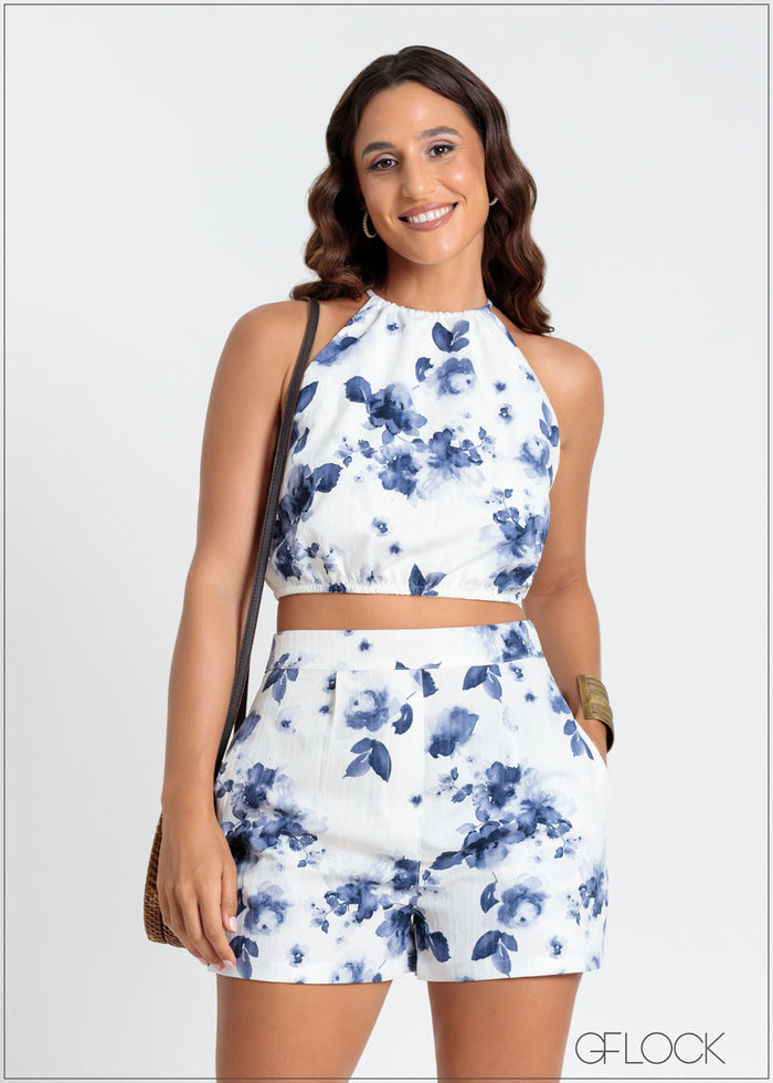 Printed Sleeveless Crop Top - 141024