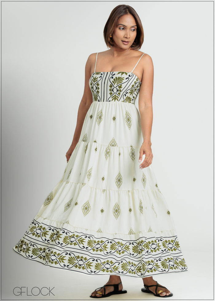 Printed Strappy Maxi Dress - 090725