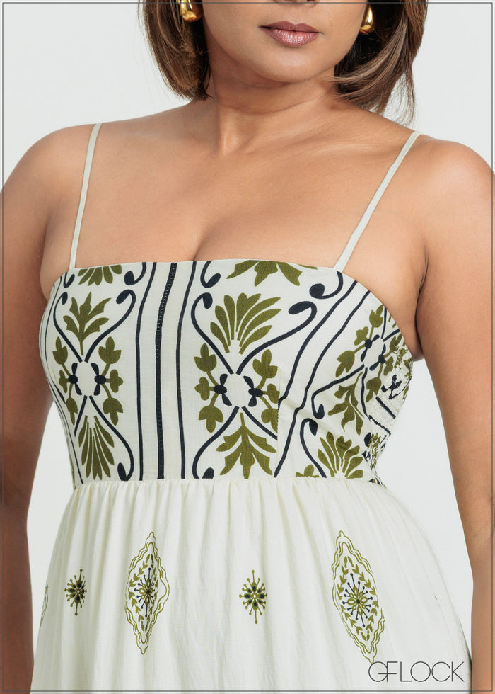 Printed Strappy Maxi Dress - 090725