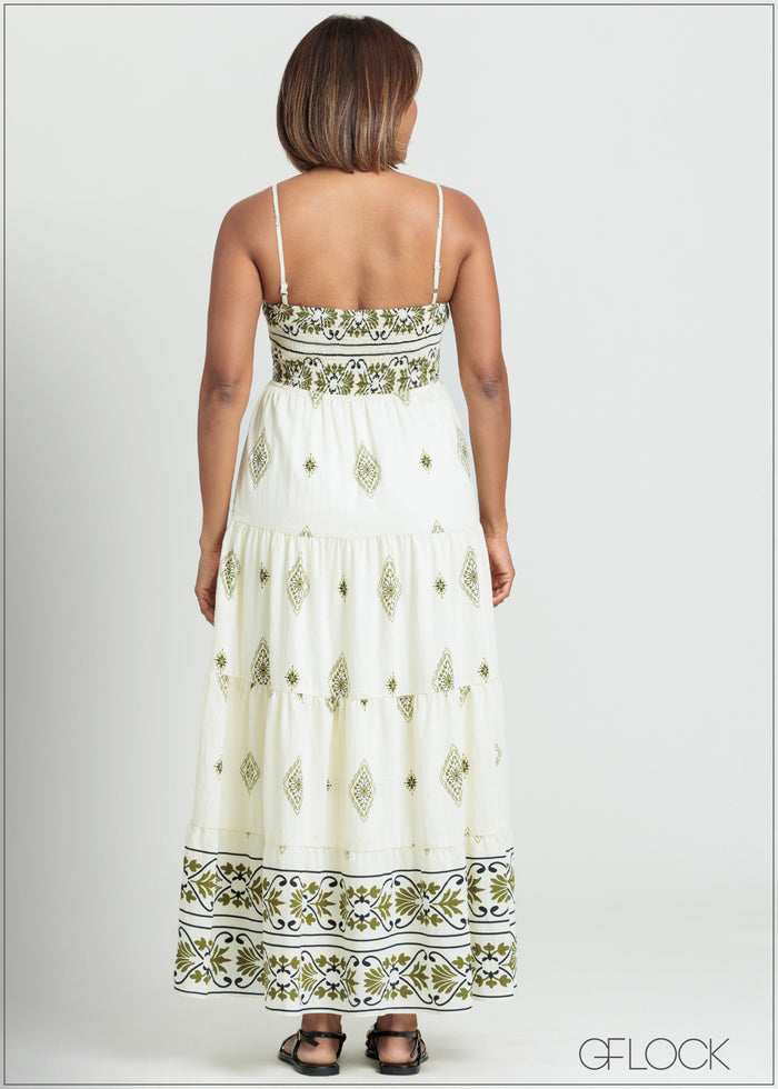 Printed Strappy Maxi Dress - 090725
