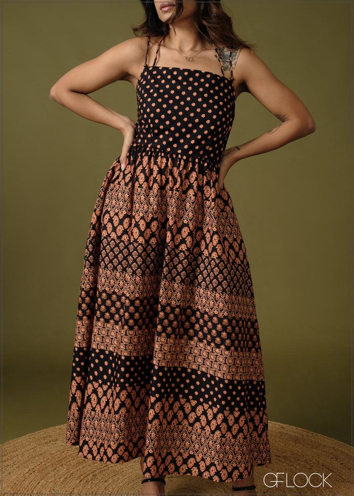 Printed Strappy Maxi Dress - 100726