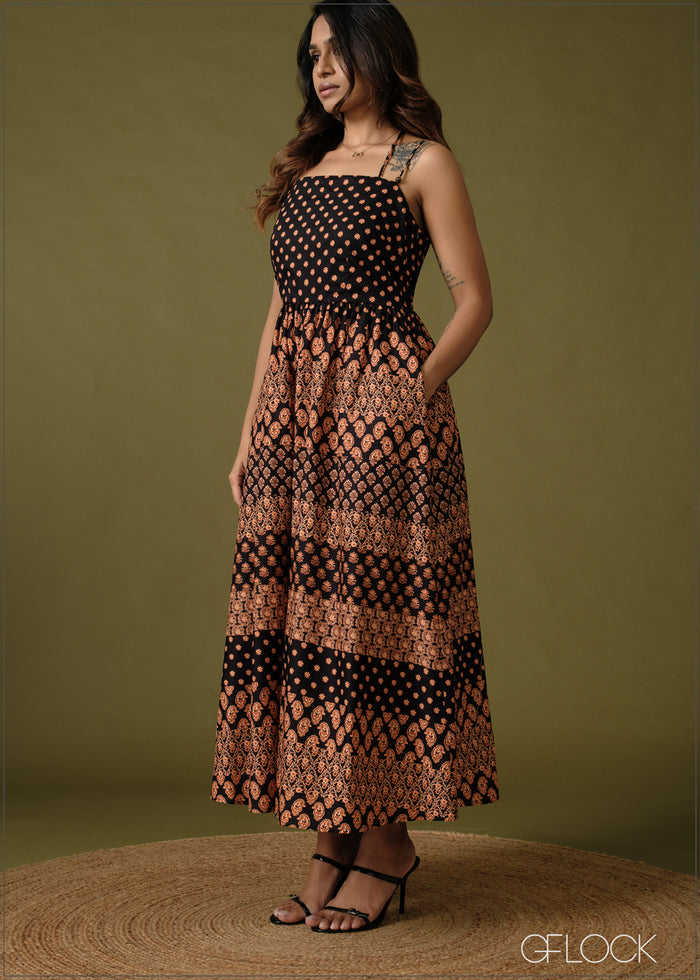 Printed Strappy Maxi Dress - 100726