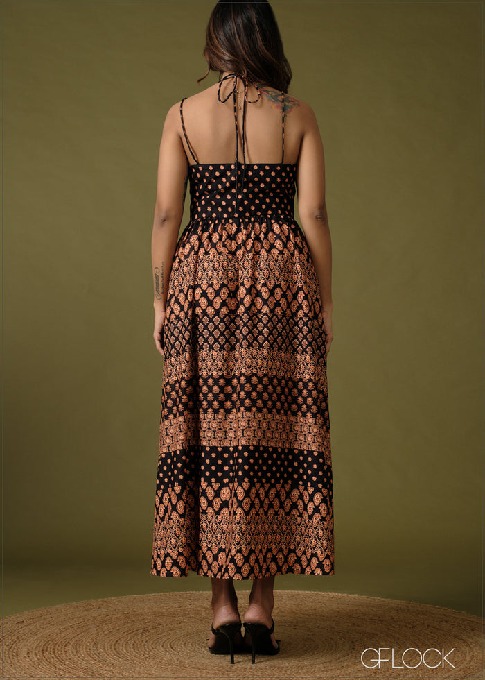 Printed Strappy Maxi Dress - 100726
