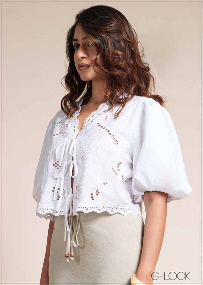 Puff Sleeve Cutwork Top - 110526