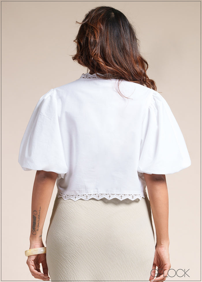 Puff Sleeve Cutwork Top - 110526