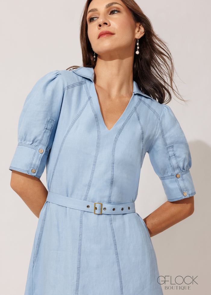 Puff Sleeve Linen Maxi Dress - 120826