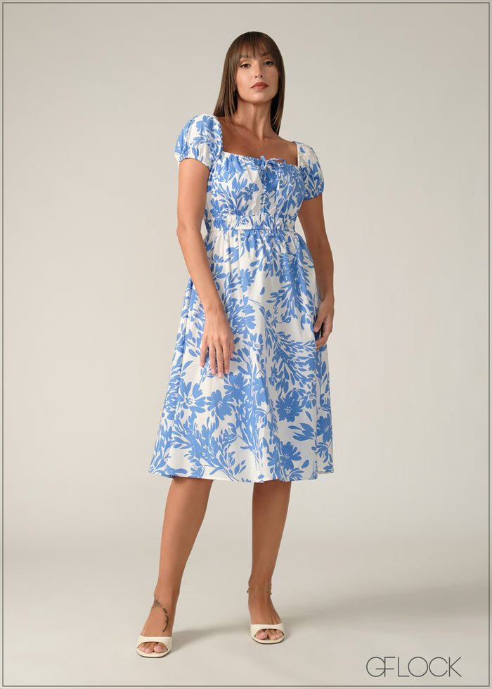 Puff Sleeve Midi Dress - 090326